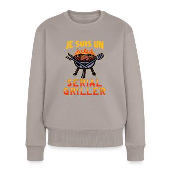 Serial Griller - Humour Barbecue - Pull Premium bio Femme - taupe - Devant - Julia (174cm)