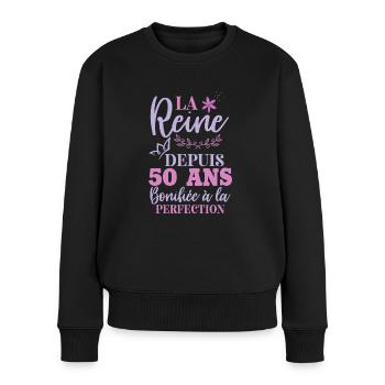 La reine depuis 50 ans - Cadeau anniversaire maman - Pull Premium bio Femme - noir - Devant - Julia (174cm)