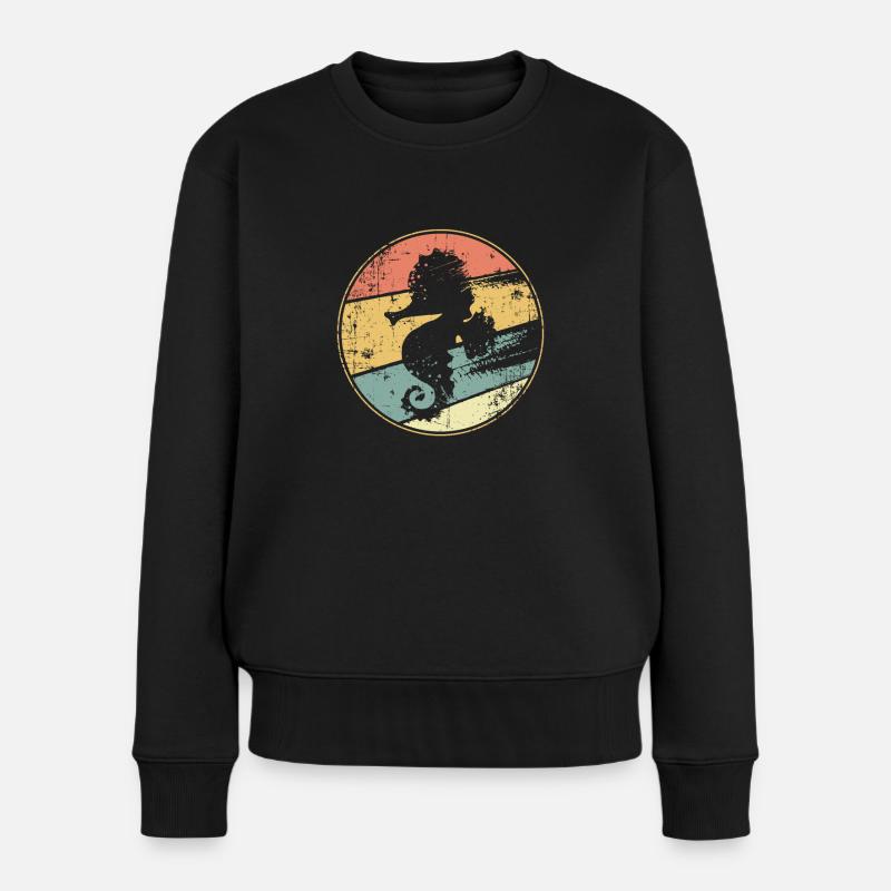 Seepferdchen vintage - Frauen Premium Bio Pullover - Schwarz