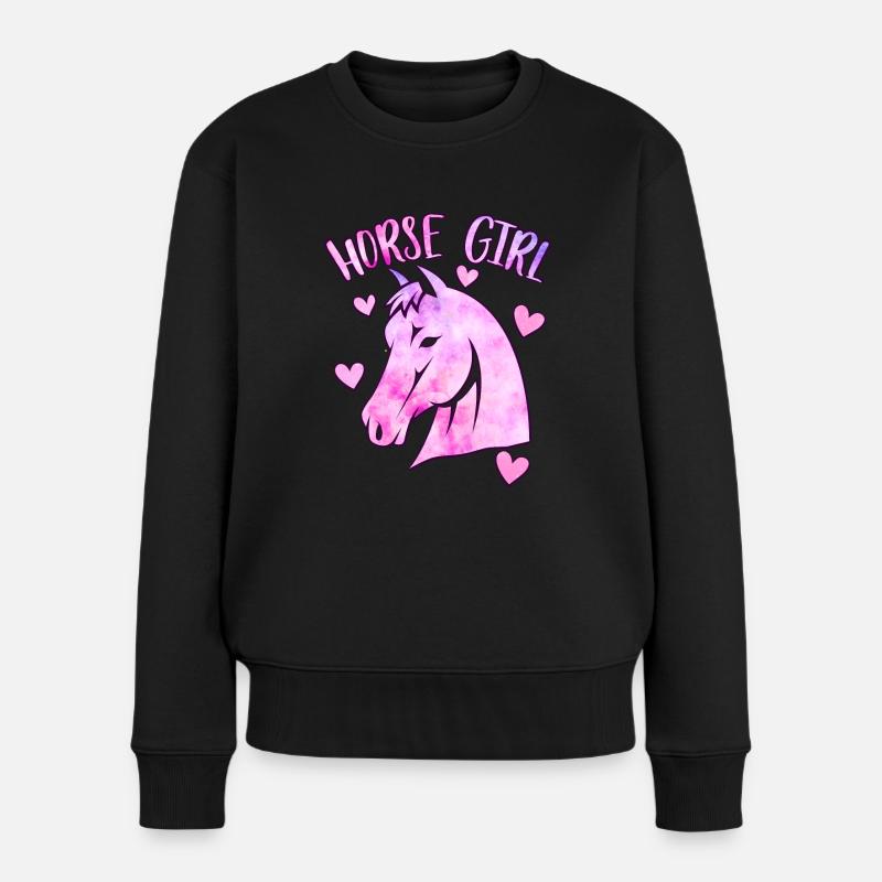 Pferd Mädchen - Frauen Premium Bio Pullover - Schwarz