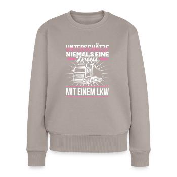 Never underestimate a woman being stalked in a truck - Women's Premium Organic Jumper - taupe - Front - Julia (174cm)