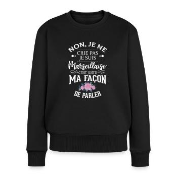 Je suis marseillaise - Cadeau Humour Marseille - Pull Premium bio Femme - noir - Devant - Julia (174cm)