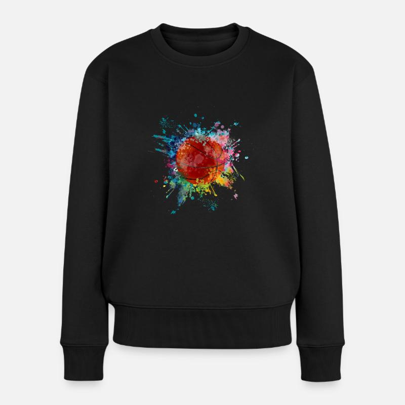 Wasserfabe Farbexplosion Splash Design Basketball - Frauen Premium Bio Pullover - Schwarz