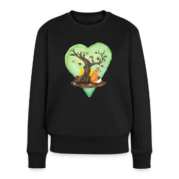 Herbst, Herbst Themen, Fuchs und Eule mit Baum, Herz - Frauen Premium Bio Pullover - Schwarz - Vorne - Julia (174cm)