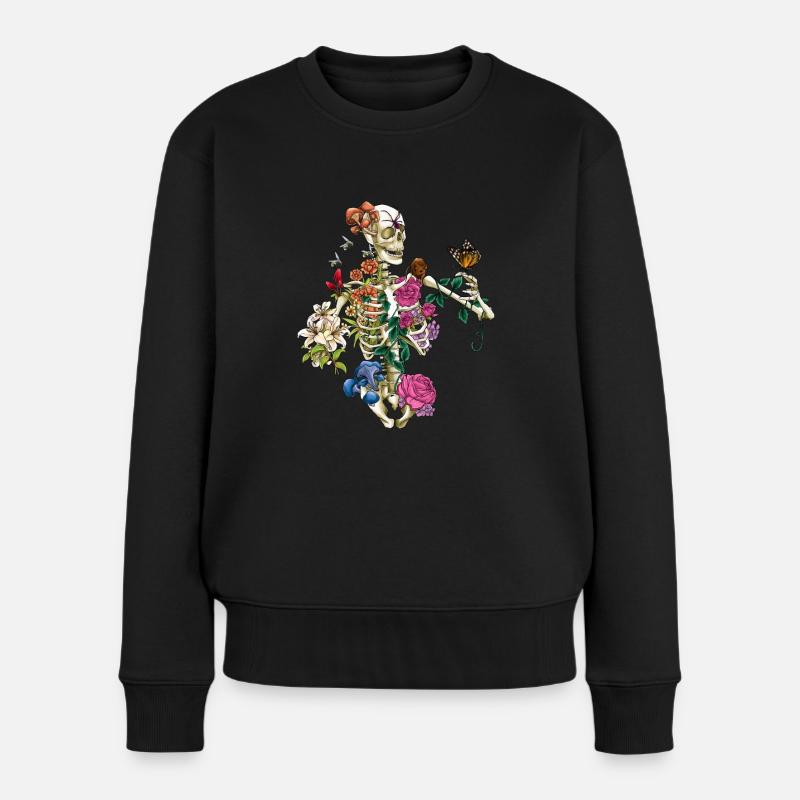 Squelette Avec Fleurs Printemps nature jardin fleuriste - Pull Premium bio Femme - noir