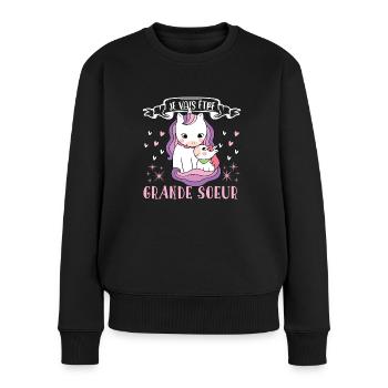 Je vais être grande-sœur - future grande soeur - Pull Premium bio Femme - noir - Devant - Julia (174cm)
