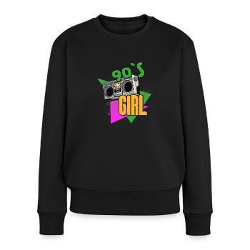 90s Girl | 90ger Jahrgang | Retro 90 Radio Musik - Frauen Premium Bio Pullover - Schwarz - Vorne - Julia (174cm)