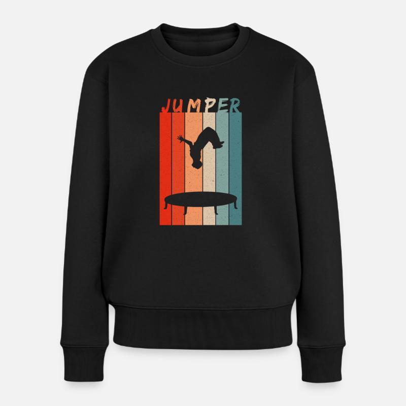 Jumper Trampolinturnen Trampoline Retro - Frauen Premium Bio Pullover - Schwarz