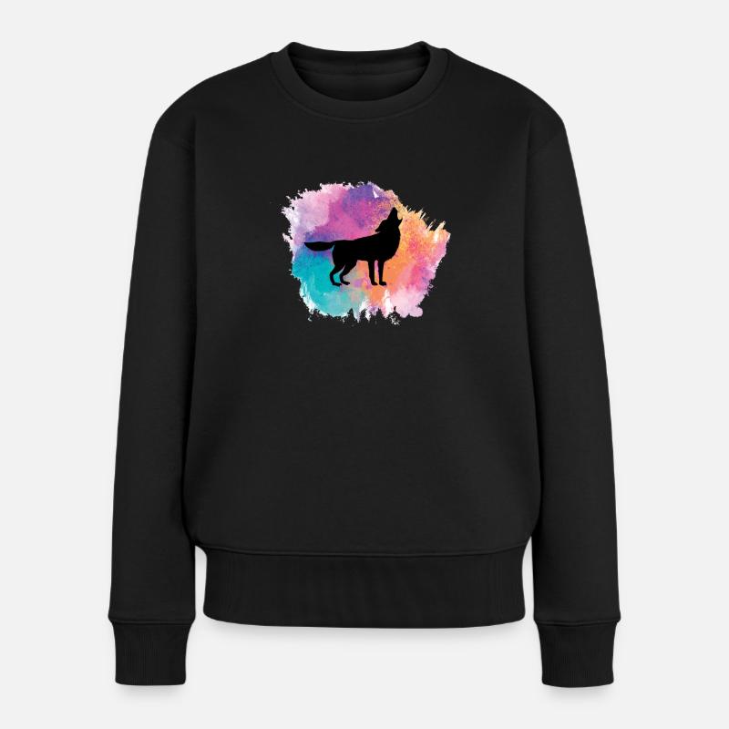 Wolf Hund Tier Wölfe Rudel Wildnis Wald Tiere - Frauen Premium Bio Pullover - Schwarz