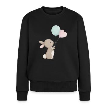 Lapin Ballon d’air du cœur - Pull Premium bio Femme - noir - Devant - Julia (174cm)