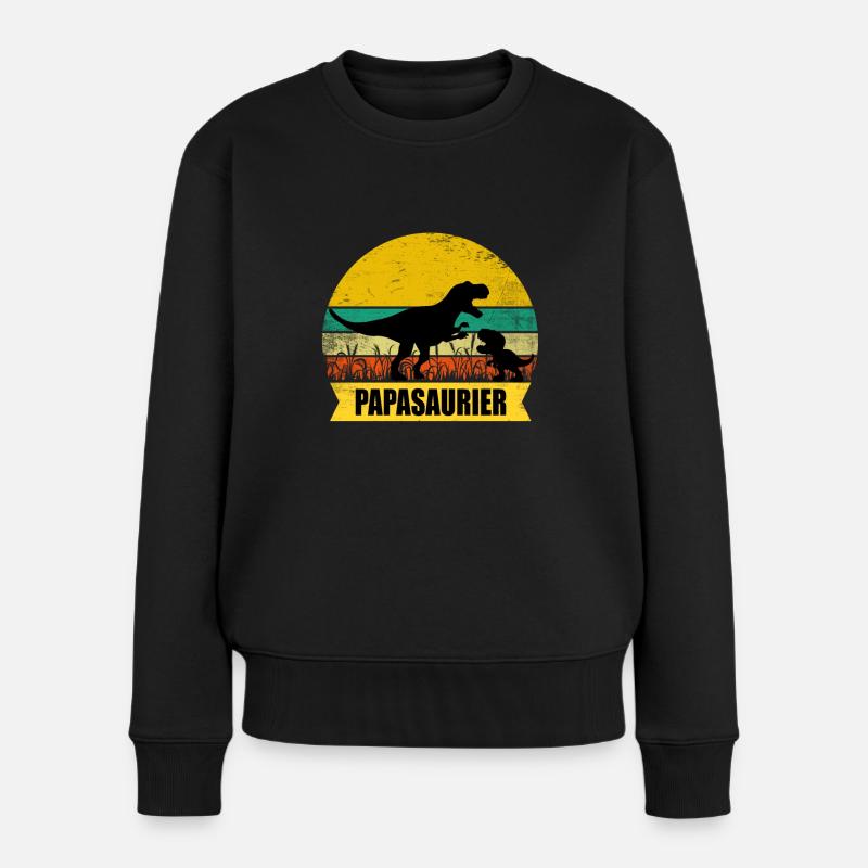 Papasaurier Vintage Vater Dinosaurier Vatertag - Frauen Premium Bio Pullover - Schwarz
