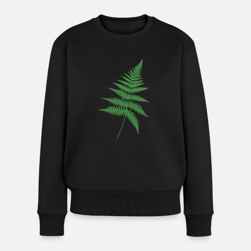Grüner Farn Umriss - Frauen Premium Bio Pullover - Schwarz