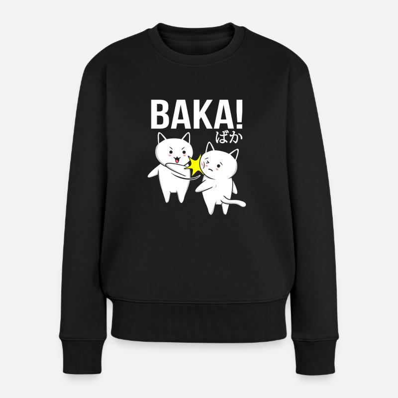 Japanisch Anime Baka Neko Lustig Kawaii Katze - Frauen Premium Bio Pullover - Schwarz
