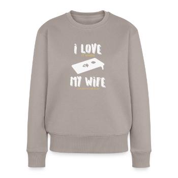 Cornhole - Frauen Premium Bio Pullover - Taupe - Vorne - Julia (174cm)