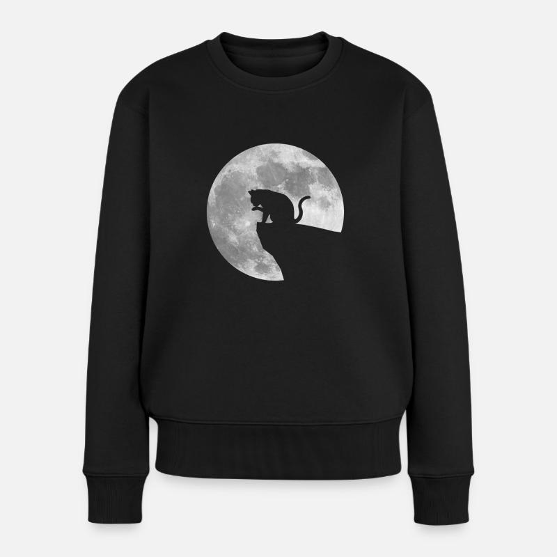 Mond Katze - Frauen Premium Bio Pullover - Schwarz