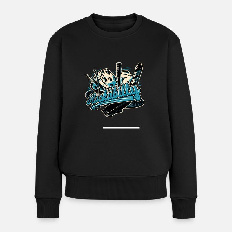 Rock Rockabilly Friseur Schere Kamm Barber - Frauen Premium Bio Pullover - Schwarz