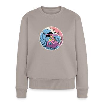 Surfer Anime Girl Vaporwave Surfboard Surfen - Frauen Premium Bio Pullover - Taupe - Vorne - Julia (174cm)