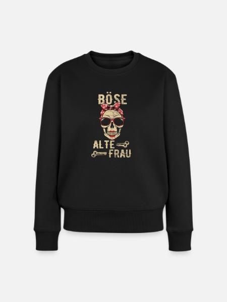 Böse Alte Frau Totenkopf Haarband Alte Weiße Frau - Frauen Premium Bio Pullover - Schwarz
