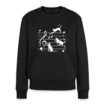 Musiciens Musique musique chat musico amateur de musique - Pull Premium bio Femme - noir - Devant - Julia (174cm)