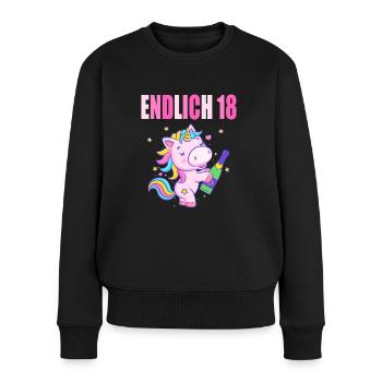 Endlich 18 lustig 18 Jahre Einhorn 18. Geburtstag - Frauen Premium Bio Pullover - Schwarz - Vorne - Julia (174cm)