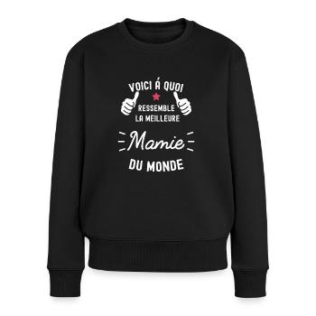 voici meilleure mamie du monde - Pull Premium bio Femme - noir - Devant - Julia (174cm)