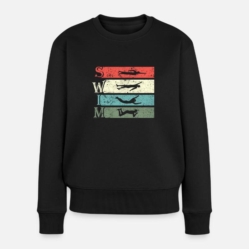 Retro Vintage Schwimmen Schwimmer Schwimmen - Frauen Premium Bio Pullover - Schwarz