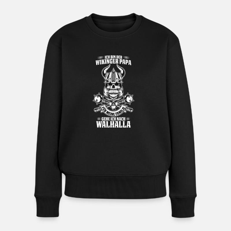 Wikinger Papa Vater Vatertag Familie Walhalla - Frauen Premium Bio Pullover - Schwarz