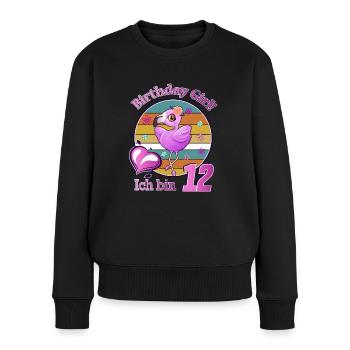 Geburtstag Mädchen Flamingo ich Bin 12 Jahre alt - Frauen Premium Bio Pullover - Schwarz - Vorne - Julia (174cm)