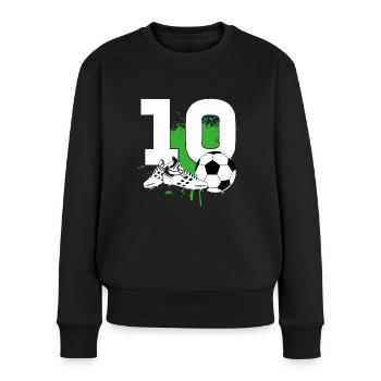 10. Geburtstag 10 Jahre Fußball Fußballspieler - Frauen Premium Bio Pullover - Schwarz - Vorne - Julia (174cm)