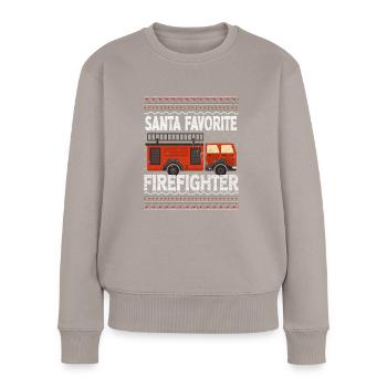Ugly Christmas Feuerwehr Weihnachtssprüche Lustig - Frauen Premium Bio Pullover - Taupe - Vorne - Julia (174cm)