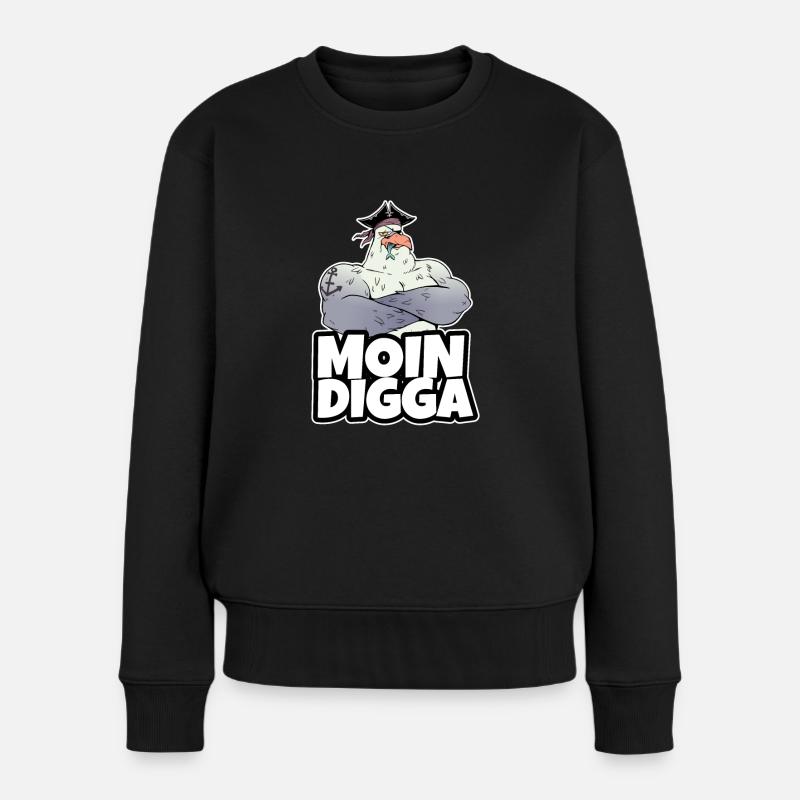 Moin Digga Möwe Norddeutsch Norddeutschland - Frauen Premium Bio Pullover - Schwarz