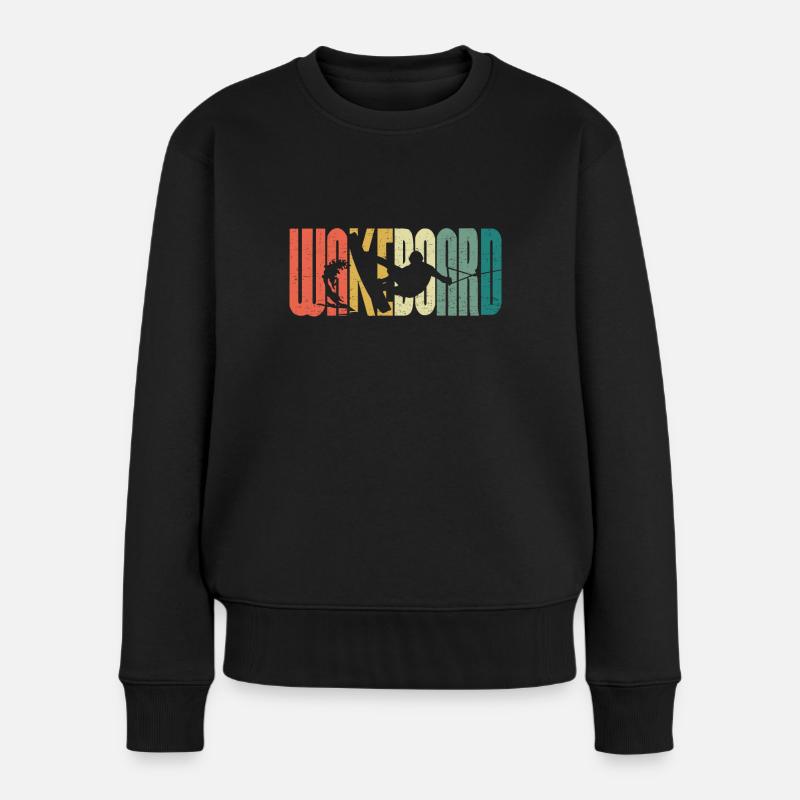 Retro Wakeboard Sunset Wakeboarder Wakeboarding - Frauen Premium Bio Pullover - Schwarz