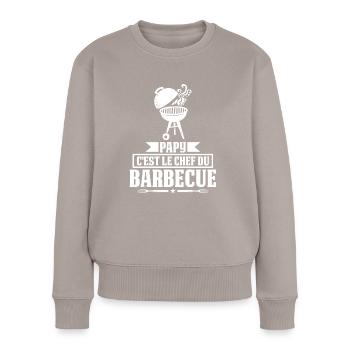 Papy c'est le chef du Barbecue BBQ Fête Des Pères - Frauen Premium Bio Pullover - Taupe - Vorne - Julia (174cm)
