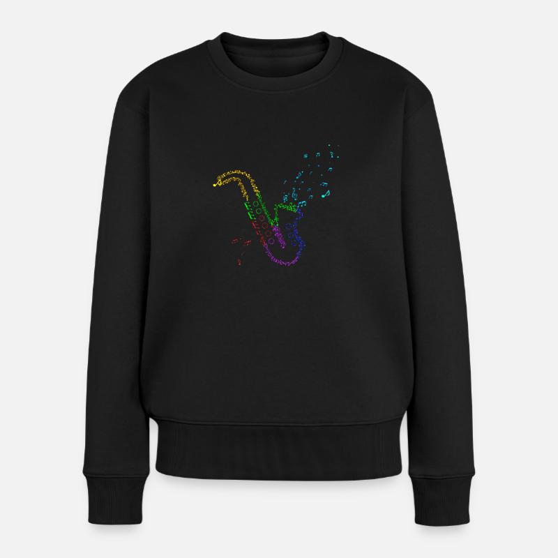 Retro Saxophone Music Notes Music Instrument - Frauen Premium Bio Pullover - Schwarz