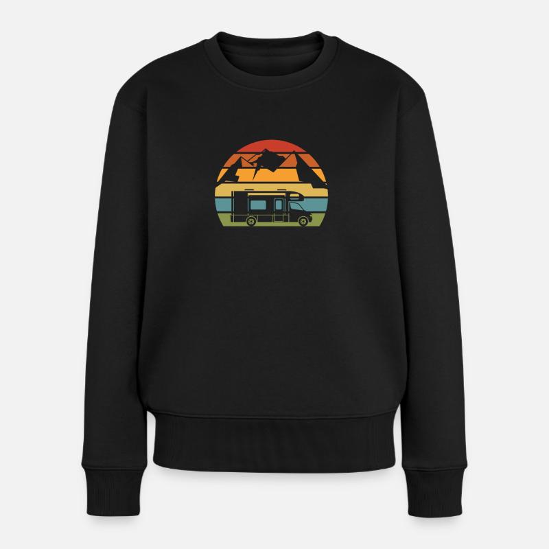 Retro Camper Bus Caravan Vintage Camper Bus - Frauen Premium Bio Pullover - Schwarz