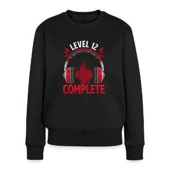 Niveau 12 Est atteint - Cadeau - Pull Premium bio Femme - noir - Devant - Julia (174cm)