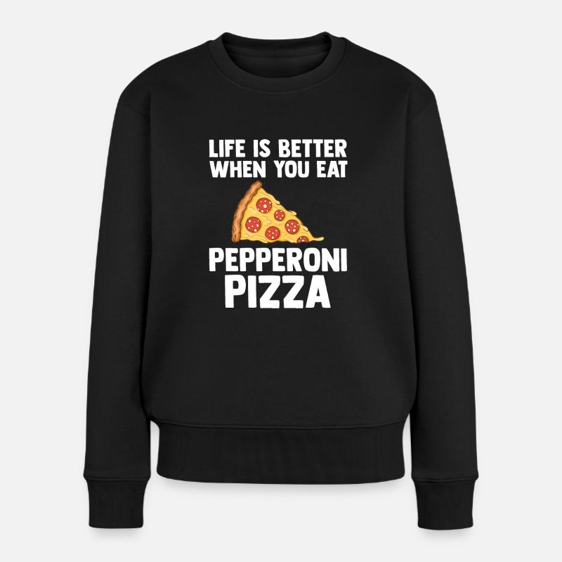 La vie est meilleure avec peperoni pizza aime - Pull Premium bio Femme - noir