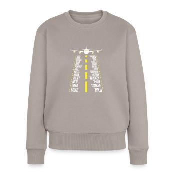 Pilote Airplane Alphabet - Phonetic Alphabet - Pull Premium bio Femme - taupe - Devant - Julia (174cm)