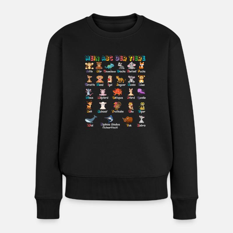 Mein ABC der Tiere Tierarten Alphabet A-Z Deutsch - Frauen Premium Bio Pullover - Schwarz