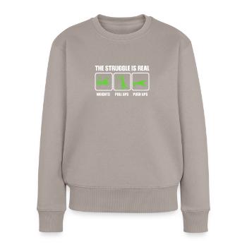 Dino The struggle is real funny T-Rex gym workout - Pull Premium bio Femme - taupe - Devant - Julia (174cm)