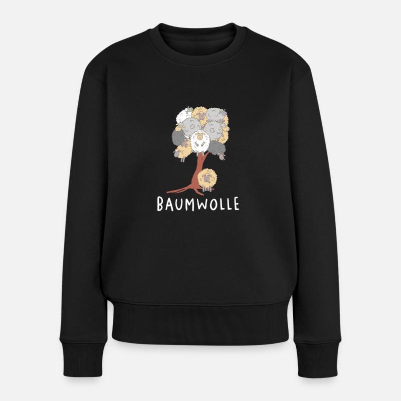 Baumwolle Schafe am Baum Schaf Wortspiel - Frauen Premium Bio Pullover - Schwarz