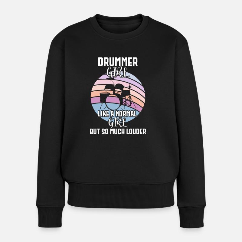 Drummer girl - Frauen Premium Bio Pullover - Schwarz