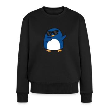 Drôle d’amoureux des pingouins barbotant un pingouin - Pull Premium bio Femme - noir - Devant - Julia (174cm)