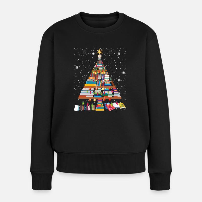 merry christmas book tree librarian book lovers - Frauen Premium Bio Pullover - Schwarz