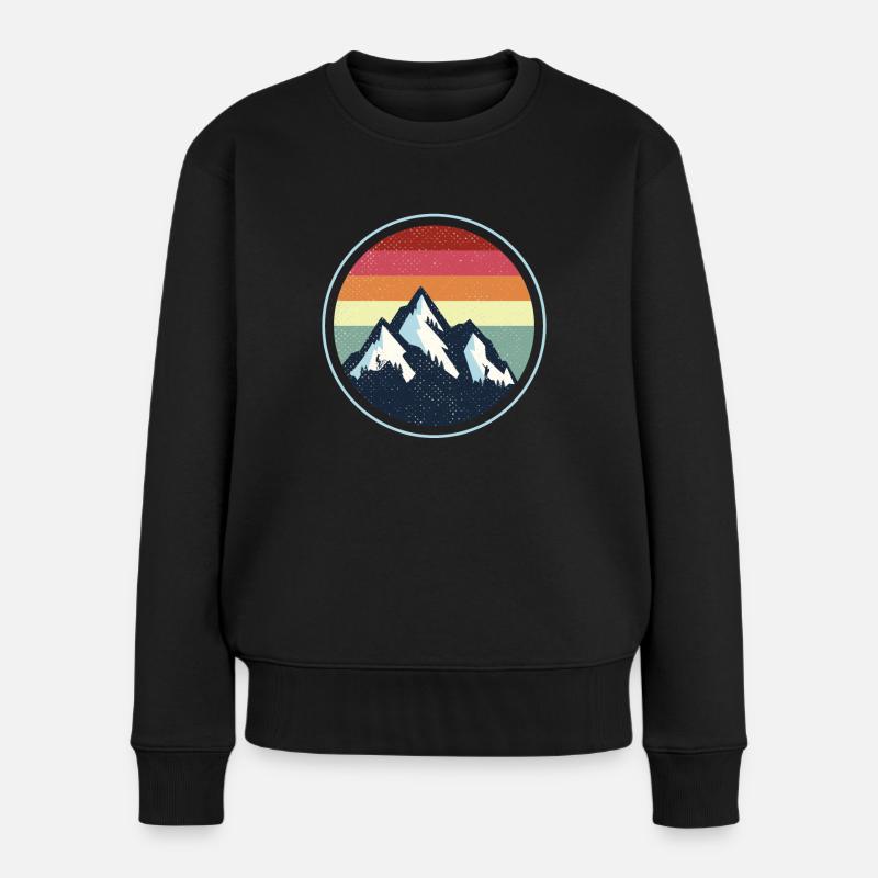 Vintage Mountain Retro - Frauen Premium Bio Pullover - Schwarz