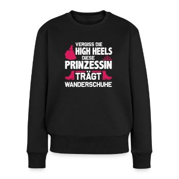 Prinzessin trägt Wanderschuhe / Wandern Berge Weg - Frauen Premium Bio Pullover - Schwarz - Vorne - Julia (174cm)