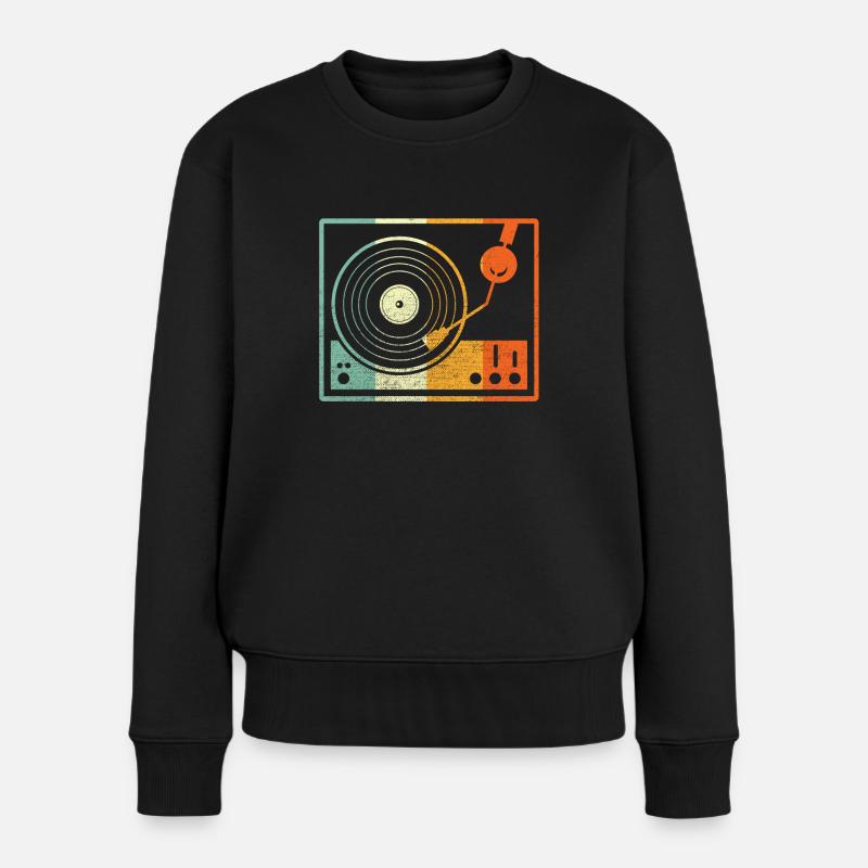 Vinyl Retro - Frauen Premium Bio Pullover - Schwarz