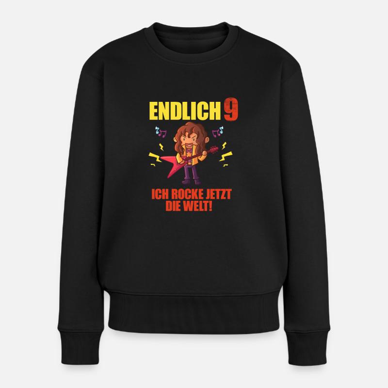Endlich 9 Rockmusik Jungen Mädchen 9. Geburtstag - Frauen Premium Bio Pullover - Schwarz