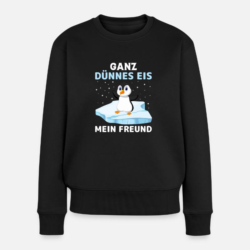 Pinguin Geschenk ganz dünnes Eis - Frauen Premium Bio Pullover - Schwarz