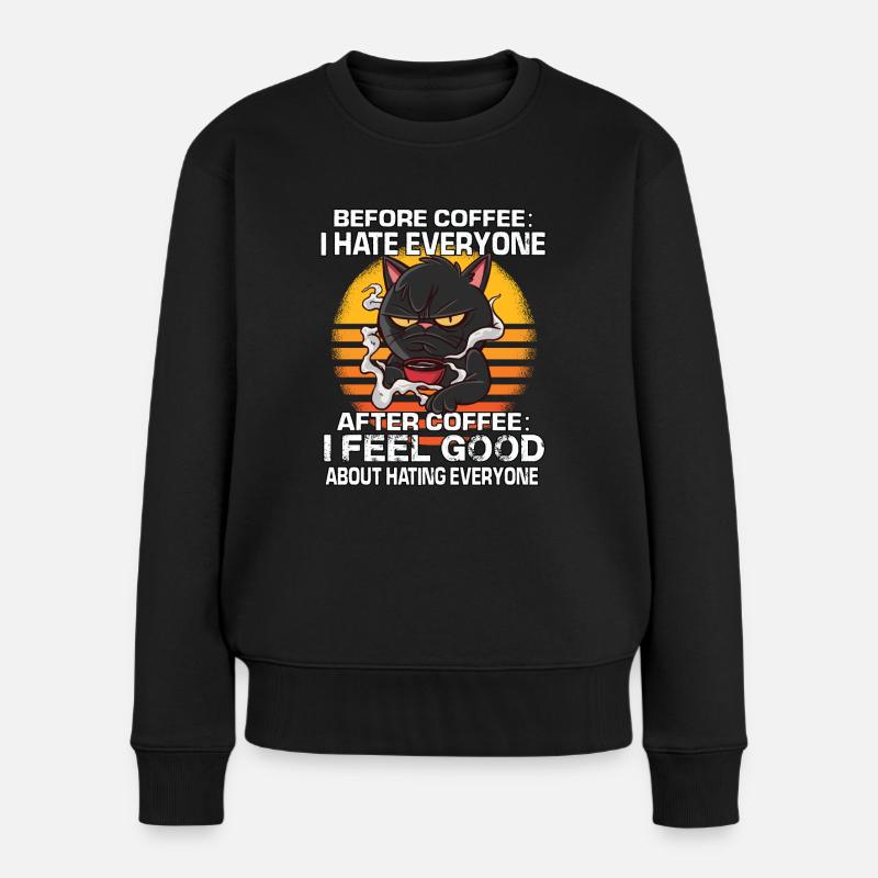 Vintage Morgenmuffel Katzen Misanthropen Katzen - Frauen Premium Bio Pullover - Schwarz